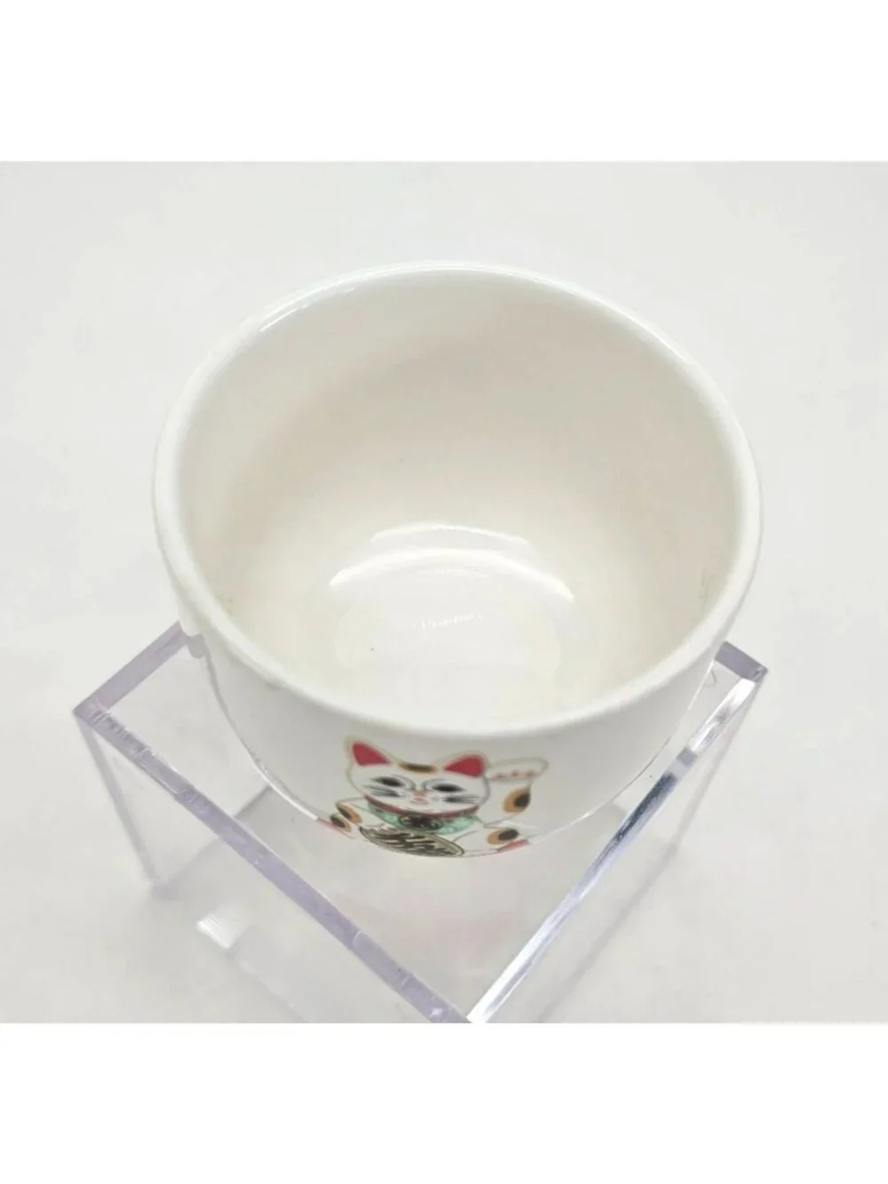 Vintage Japanese Lucky Cat Ceramic Bow Cup For Tea or Rice je195